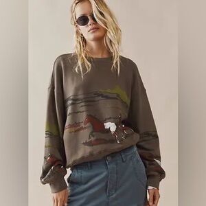 Free People Running Horses Oversized Crewneck